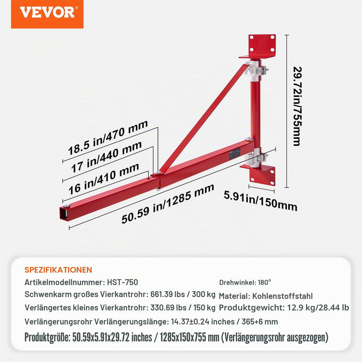 Schwenkarm für Hebezeug Kohlenstoffstahl 300 kg Tragkraft 180° - Bild 7
