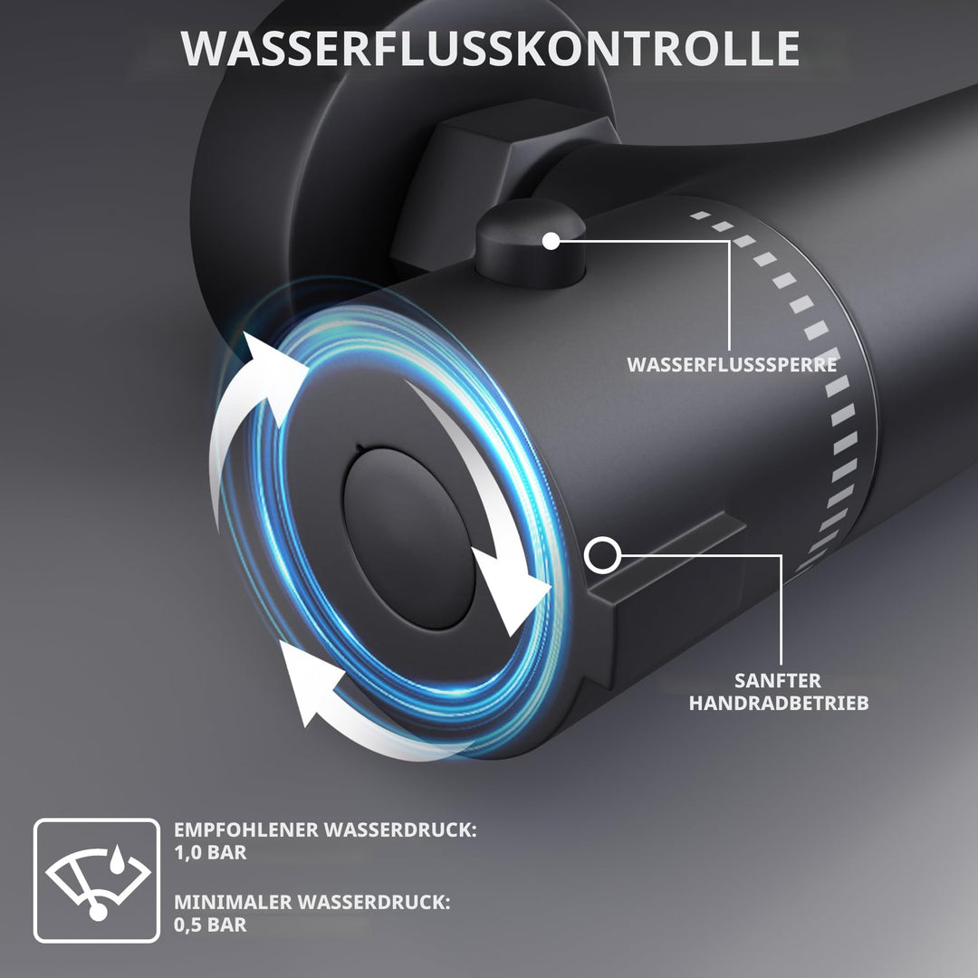 Dusch-Thermostatarmatur Messing Schwarz Matt mit Verbrühschutz 38°C - Bild 4
