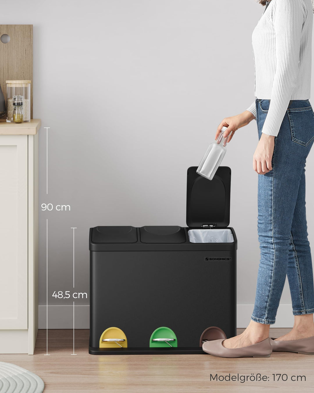 Treteimer 3-fach Mülltrennung Stahl 3x15L für Küche - Bild 8