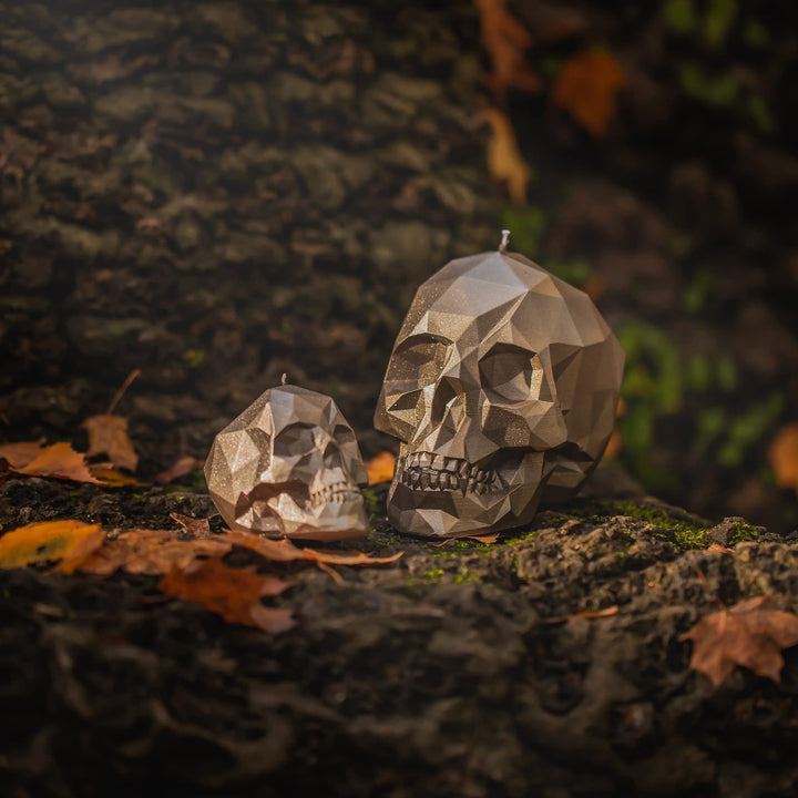 Totenkopf Kerze Low-Poly Dunkelrosa handgemacht 7,5 cm - Bild 8