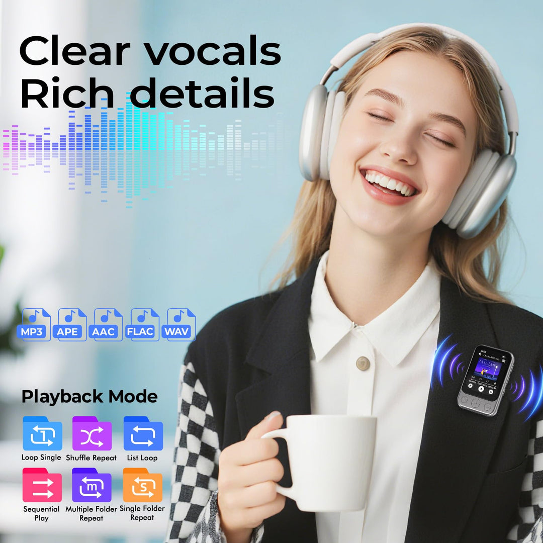 MP3 Player 64GB Bluetooth 5.3 Clip Touchscreen Lautsprecher - Bild 6