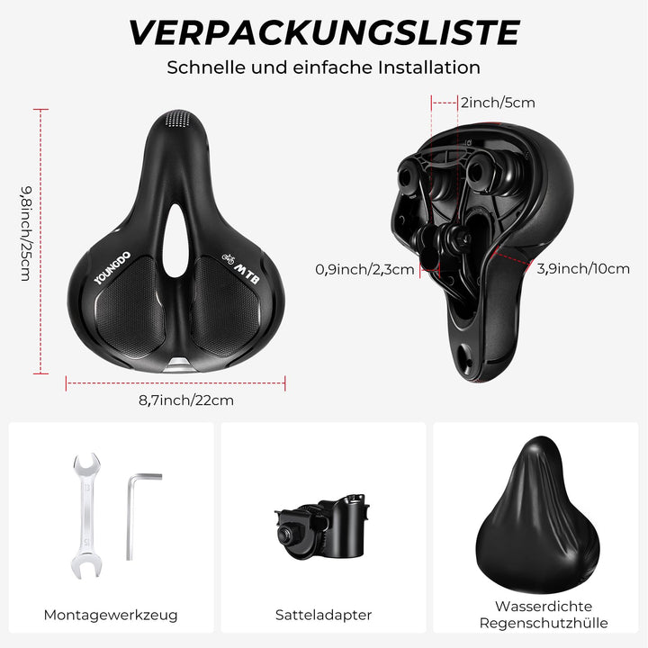 Fahrradsattel ergonomisch mit Federung und Mittelkanal universal - Bild 6