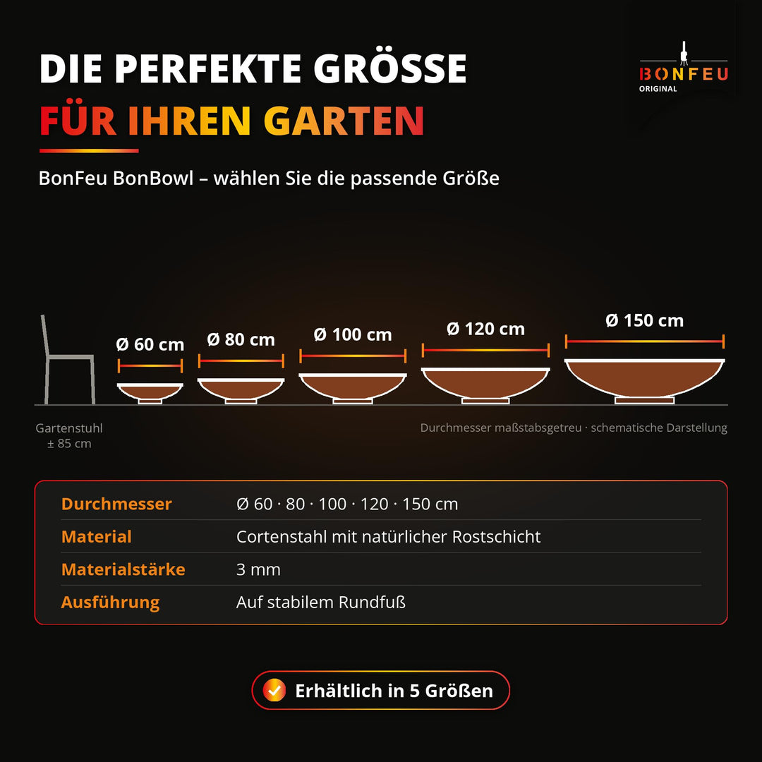 Feuerschale Cortenstahl 60 cm rund für Garten und Terrasse - Bild 4