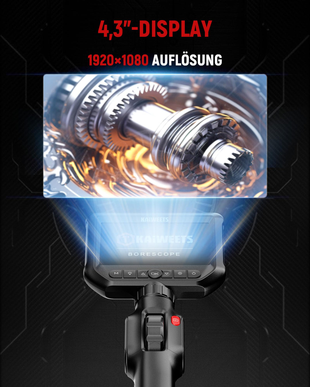 Endoskopkamera 4,3" IPS 1080P mit 210° Schwenk für Rohr &amp; Kfz - Bild 3