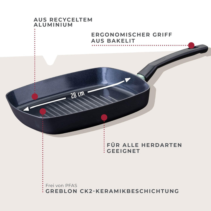 Grillpfanne Aluminium Ø 26 cm PFAS-freie Keramikbeschichtung Induktion - Bild 2