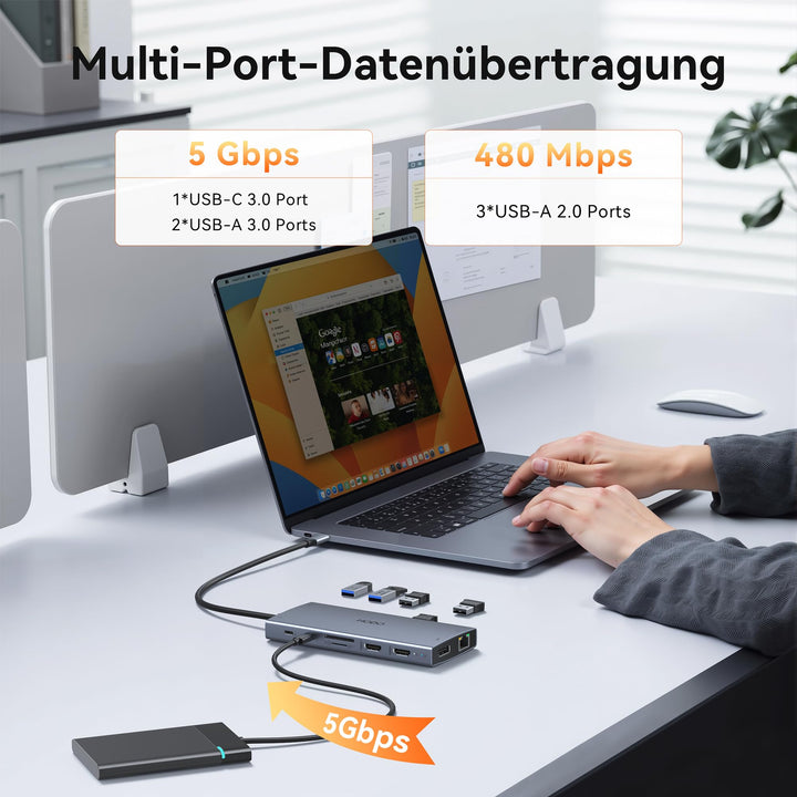 Dockingstation USB-C 15-in-1 Triple Display Dual HDMI 4K 100W PD - Bild 6