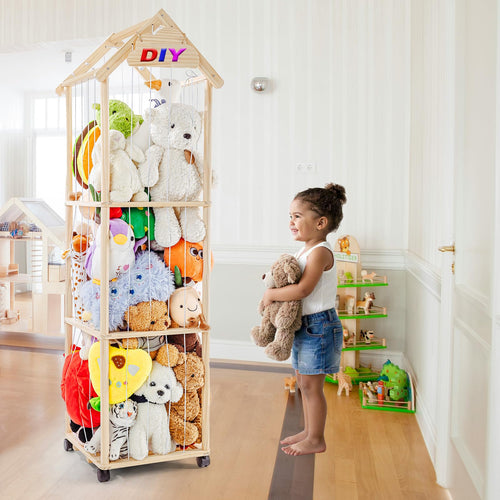 Plüschtier Regal Massivholz mit Rollen 150x40x40 cm Kinderzimmer
