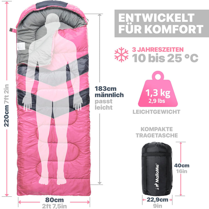 Schlafsack 3 Jahreszeiten 10–25°C für Camping und Wandern - Bild 2