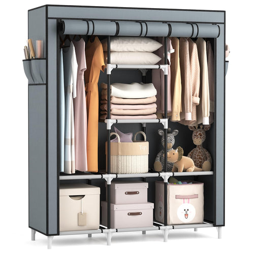 Stoffschrank faltbar 124x42x162 cm mit 2 Kleiderstangen und 8 Ablagen