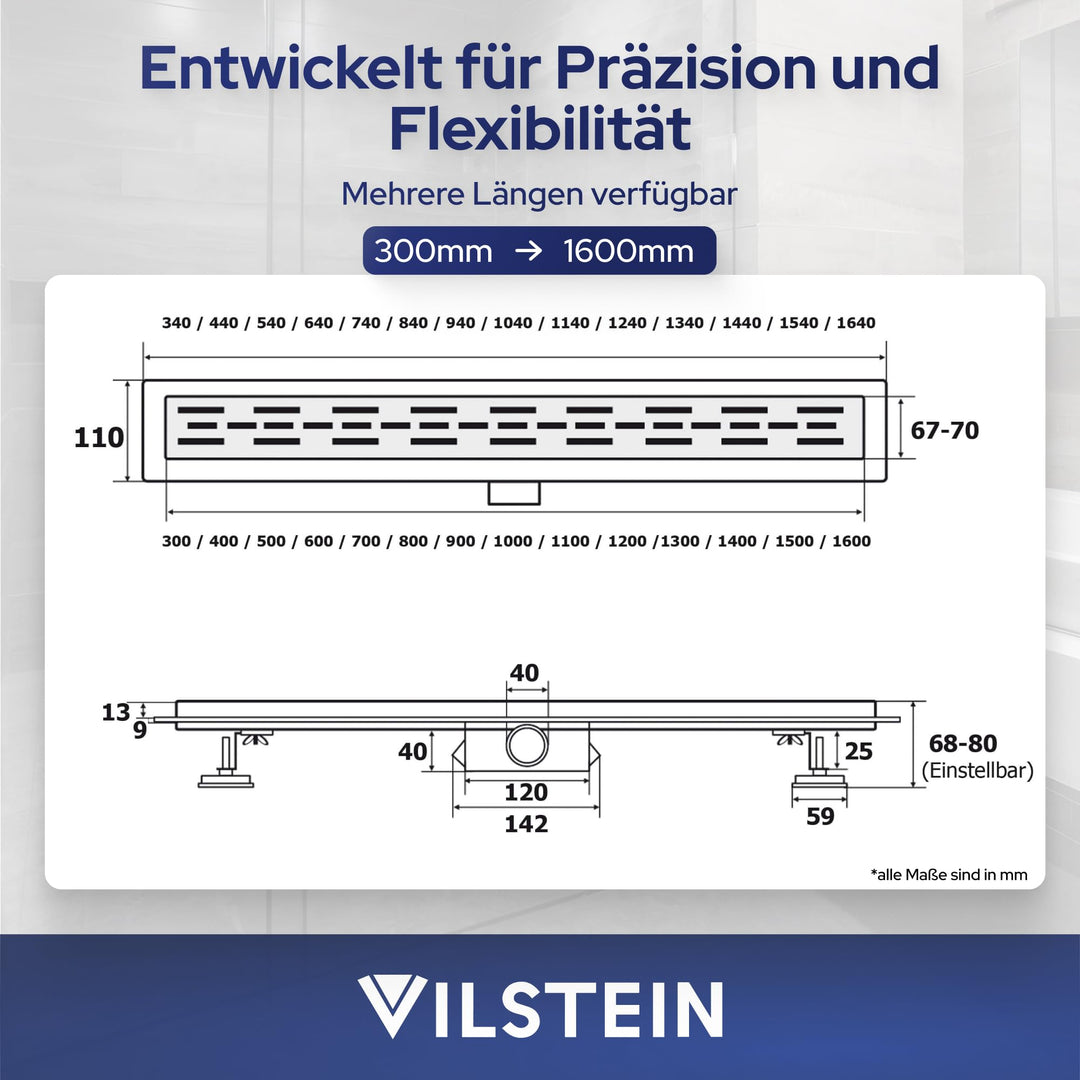 Duschrinne 60 cm befliesbar Edelstahl mit Siphon und Haarsieb - Bild 7