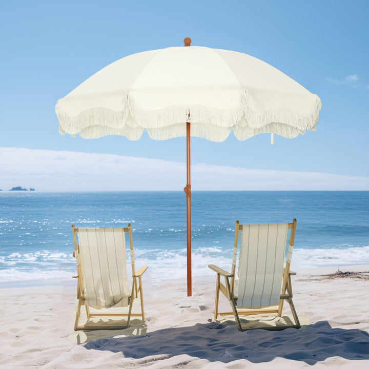 Sonnenschirm Balkon knickbar 200 cm rund mit Fransen UPF 50+ - Bild 5