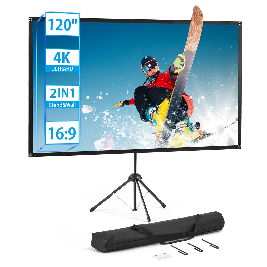 Beamer Leinwand 120 Zoll mit Stativ 16:9 4K HD für Heimkino