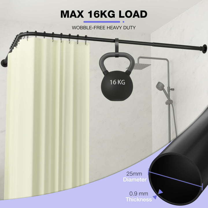 Duschvorhangstange L-Form Edelstahl verstellbar 62–94x141–174 cm - Bild 6