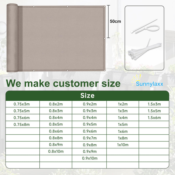 Balkonsichtschutz 90x600cm Polyester blickdicht taupe mit Kabelbinder