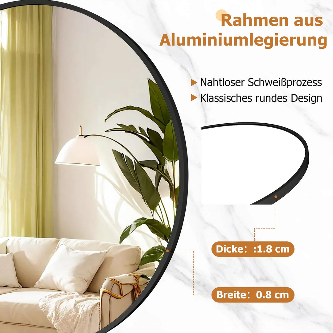 Runder Wandspiegel 70 cm Aluminium-Metallrahmen Schwarz - Bild 6