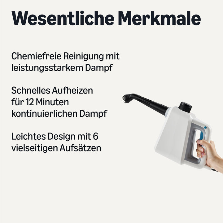 Handdampfreiniger 1000W 250ml Tank mit 9 Zubehörteilen - Bild 2
