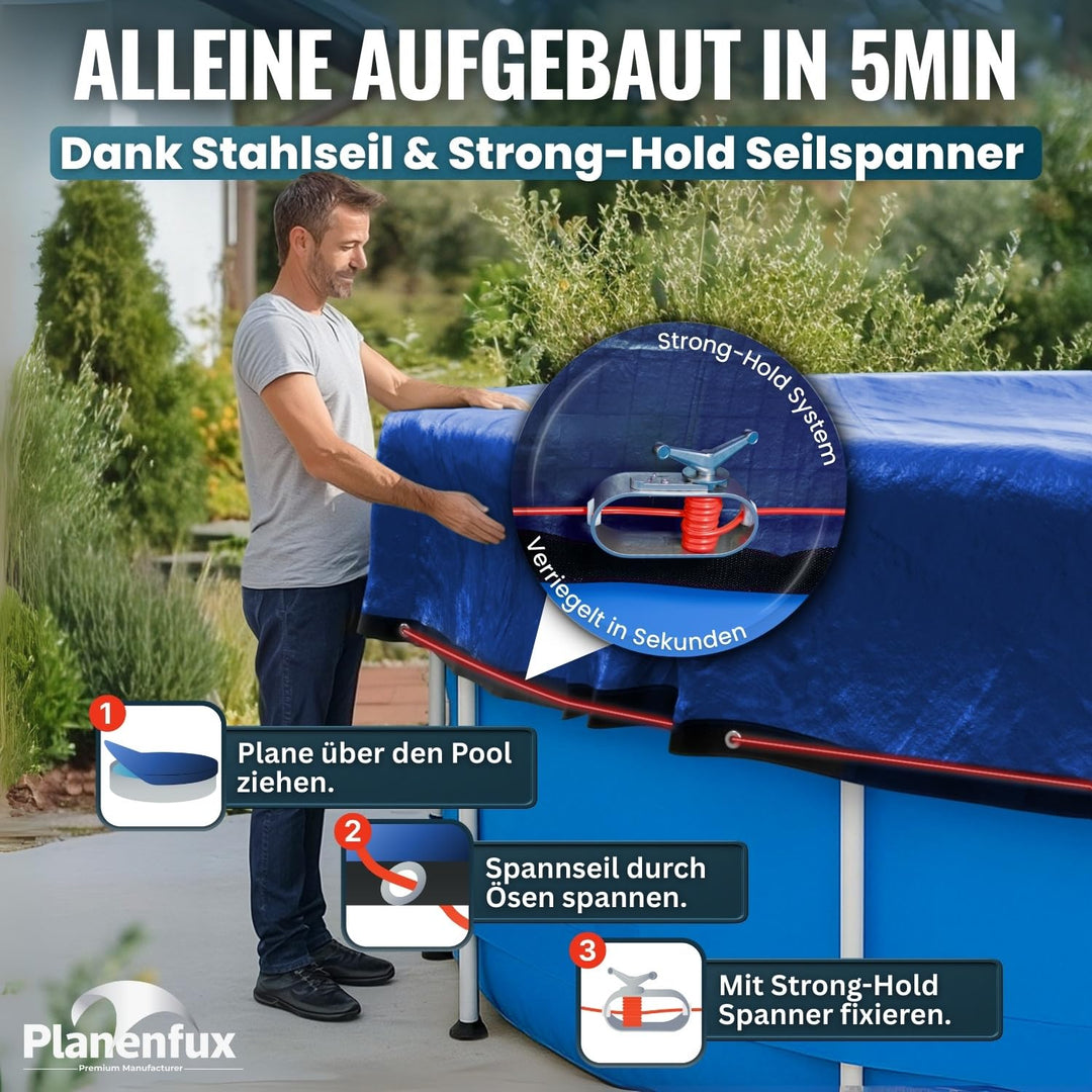 Pool-Abdeckplane rund 550 cm, 200g/m² UV-beständig, 2-in-1 Solar/Kühl - Bild 7