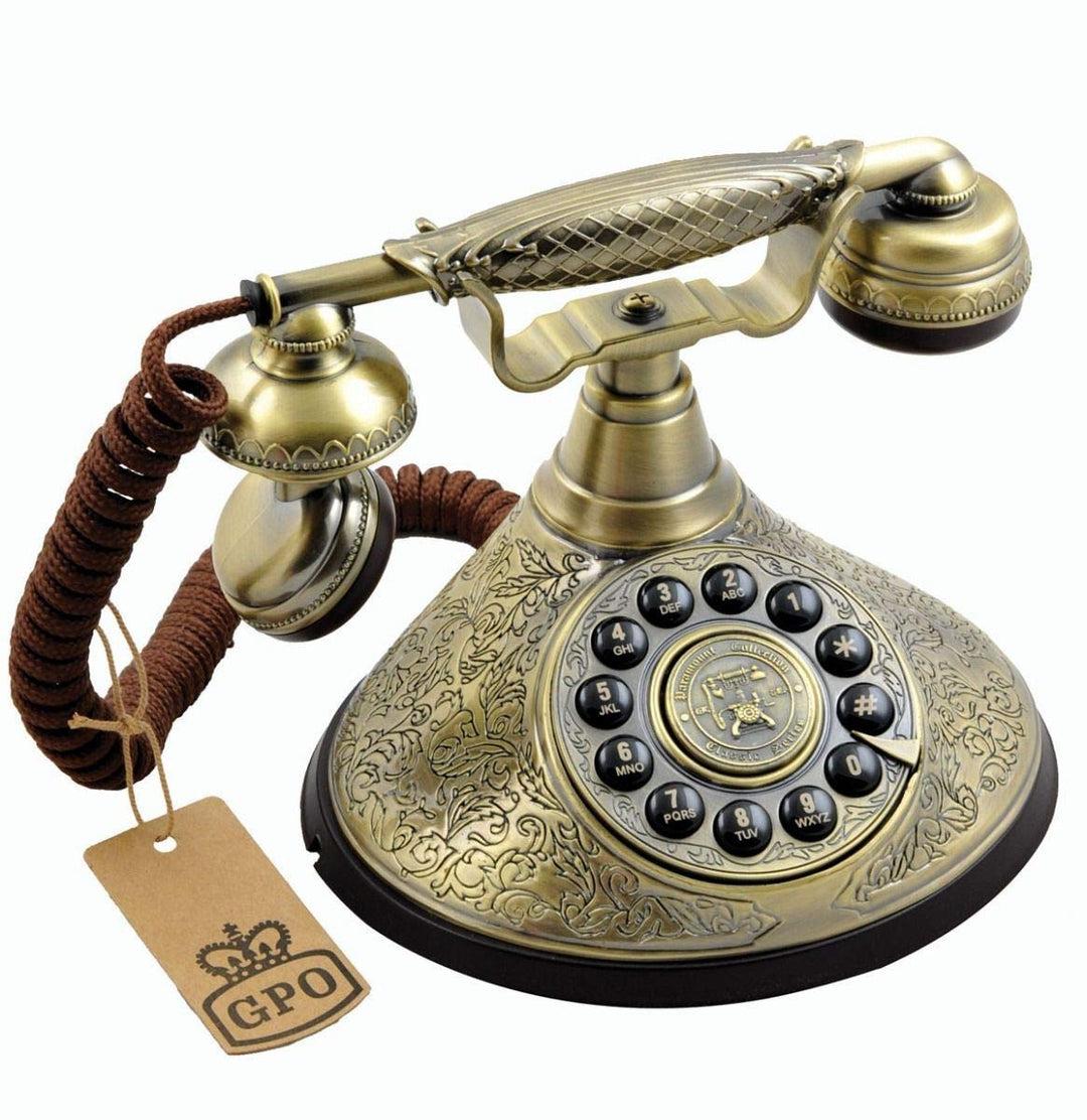 Retro Drucktastentelefon Vintage 1930er Design mit Textilschnur Bronze