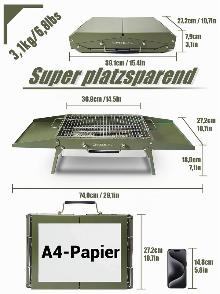 Klappbarer Holzkohlegrill 39x27 cm für Camping Balkon Picknick - Bild 2