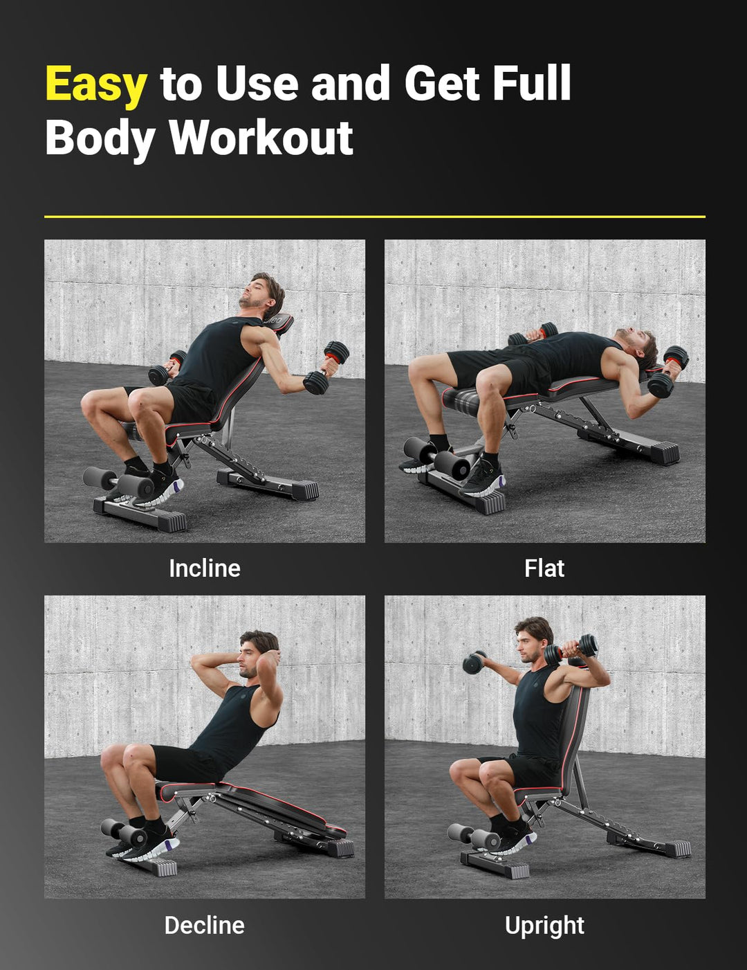 Hantelbank klappbar Stahl 375 kg belastbar 90 Positionen Home Gym - Bild 6