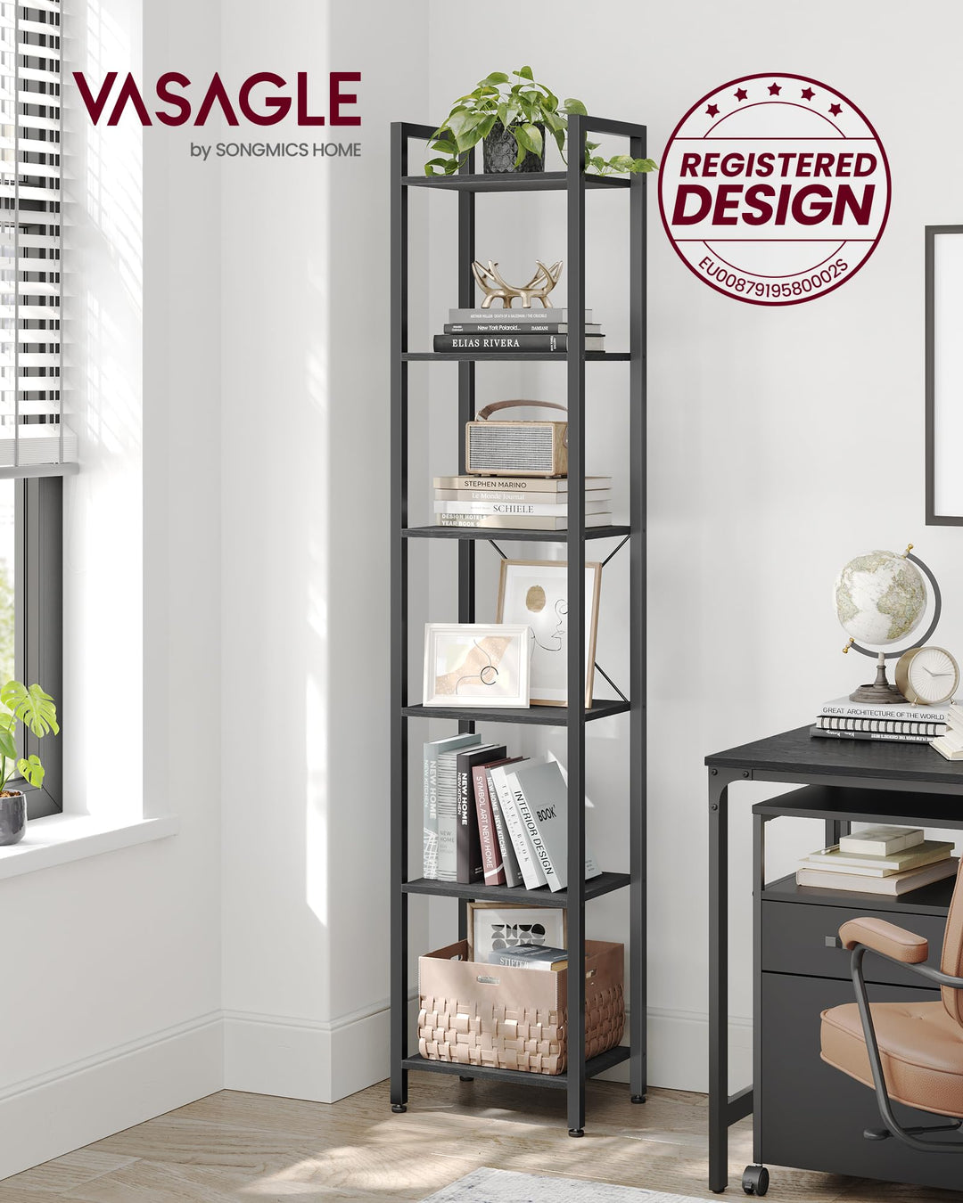 Bücherregal Industrial 6 Ebenen Stahl-Holz schmal 186 cm - Bild 2