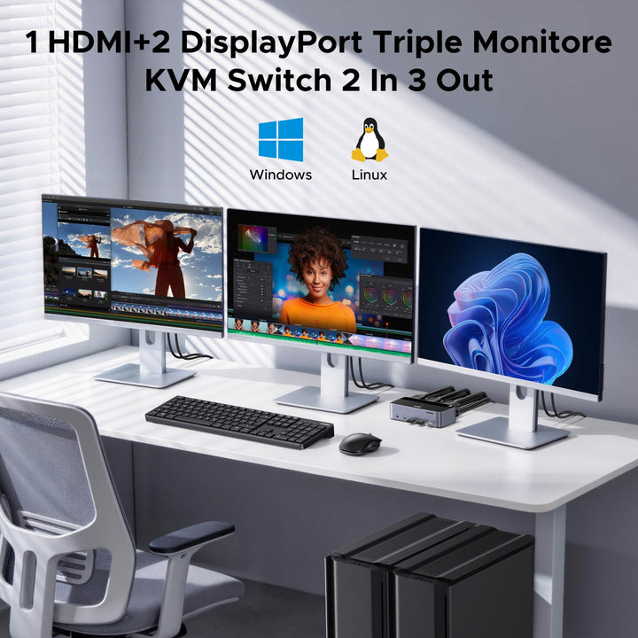 KVM Switch 2 PC 3 Monitore 8K60Hz mit 4 USB 3.0 Ports - Bild 2
