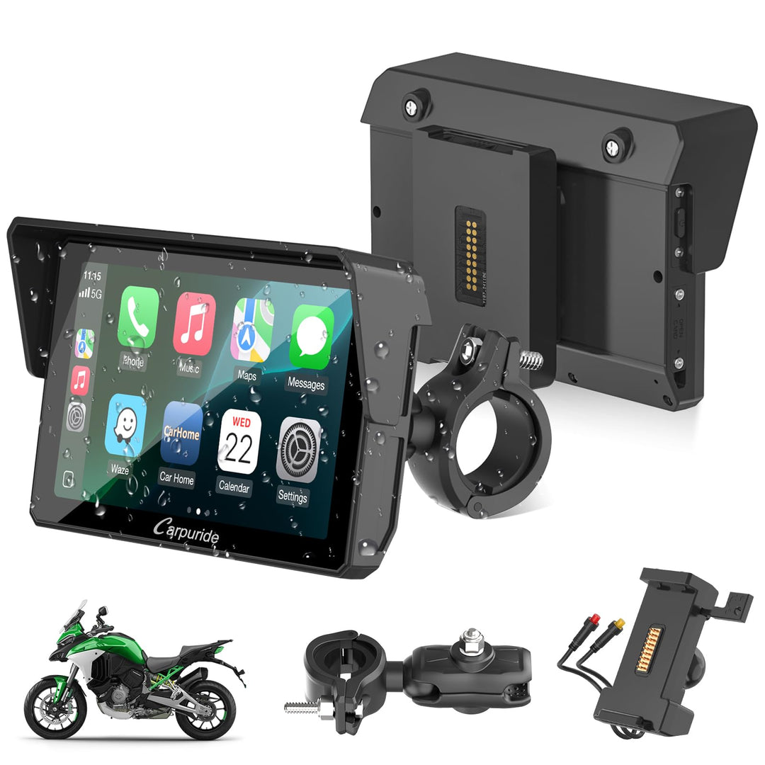 Motorrad Navi 5 Zoll mit kabellosem CarPlay &amp; Android Auto wasserdicht