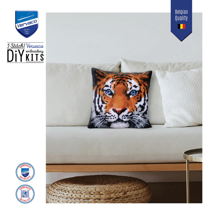 Kreuzstich Set Kissen Tiger vorgedruckt 40x40 cm für Anfänger - Bild 5