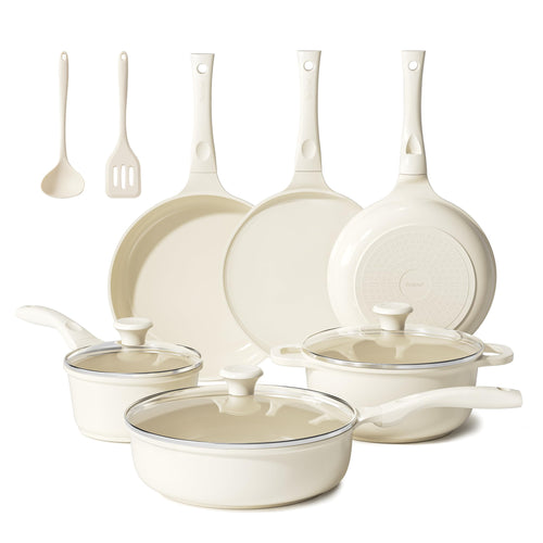 Keramik Topf- und Pfannenset 11-teilig Induktion PFAS-frei Beige