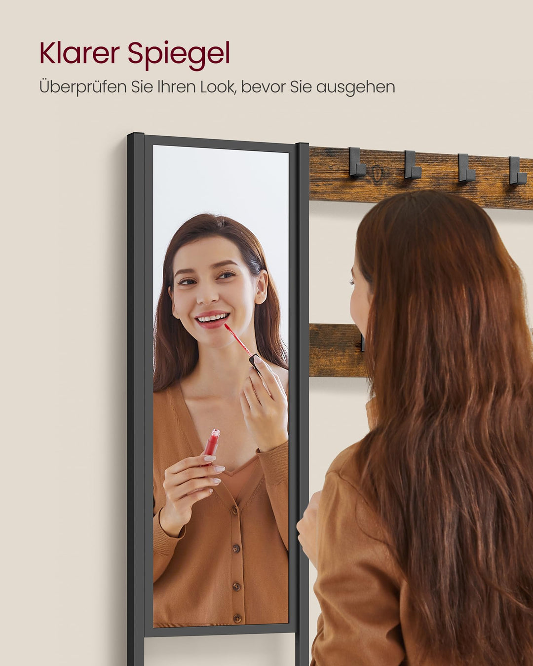 Garderobenständer 4-in-1 mit Spiegel, Schuhbank und Haken, 185 cm - Bild 6