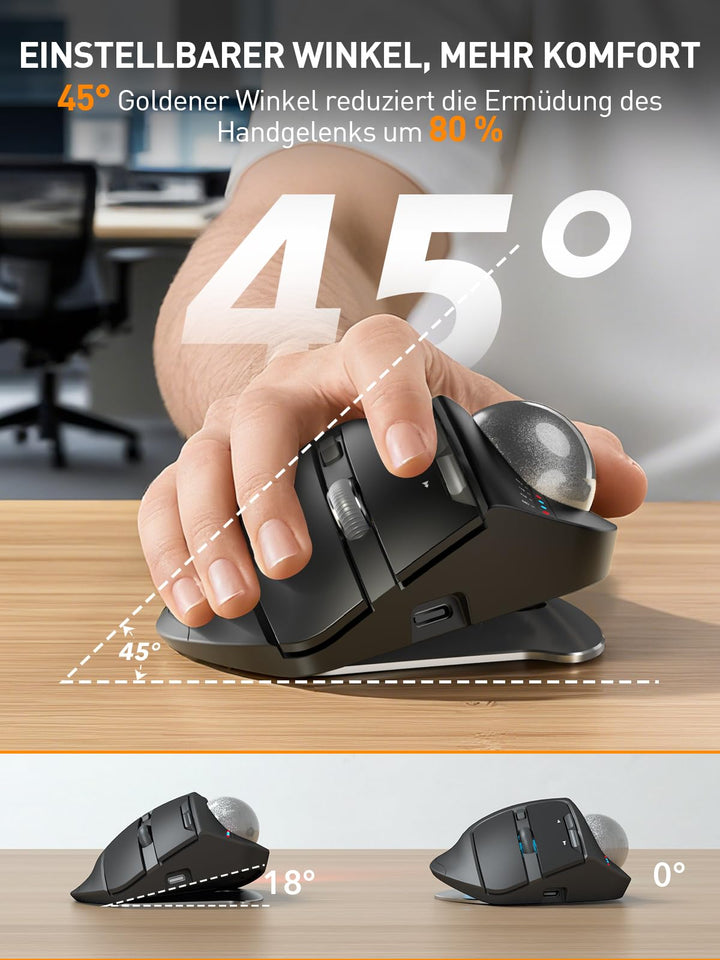 Trackball Maus kabellos Bluetooth USB RGB ergonomisch 3 Geräte - Bild 2