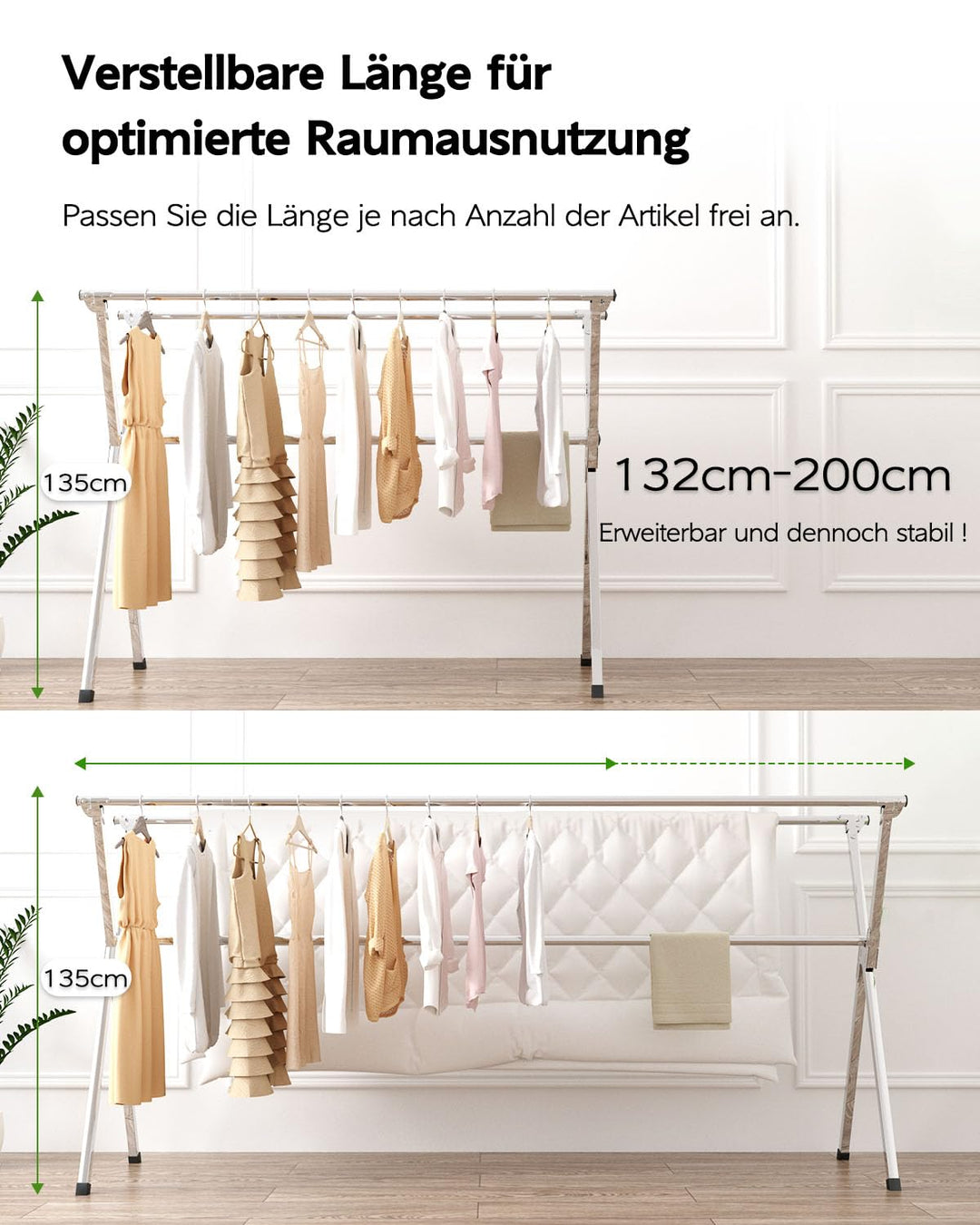 Wäscheständer Edelstahl 200 cm klappbar Indoor Outdoor 20 Haken - Bild 2