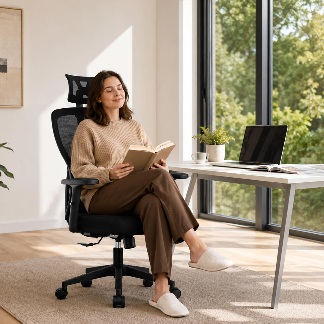 Ergonomischer Bürostuhl Netz 150 kg mit Lordosenstütze und Kopfstütze - Bild 8