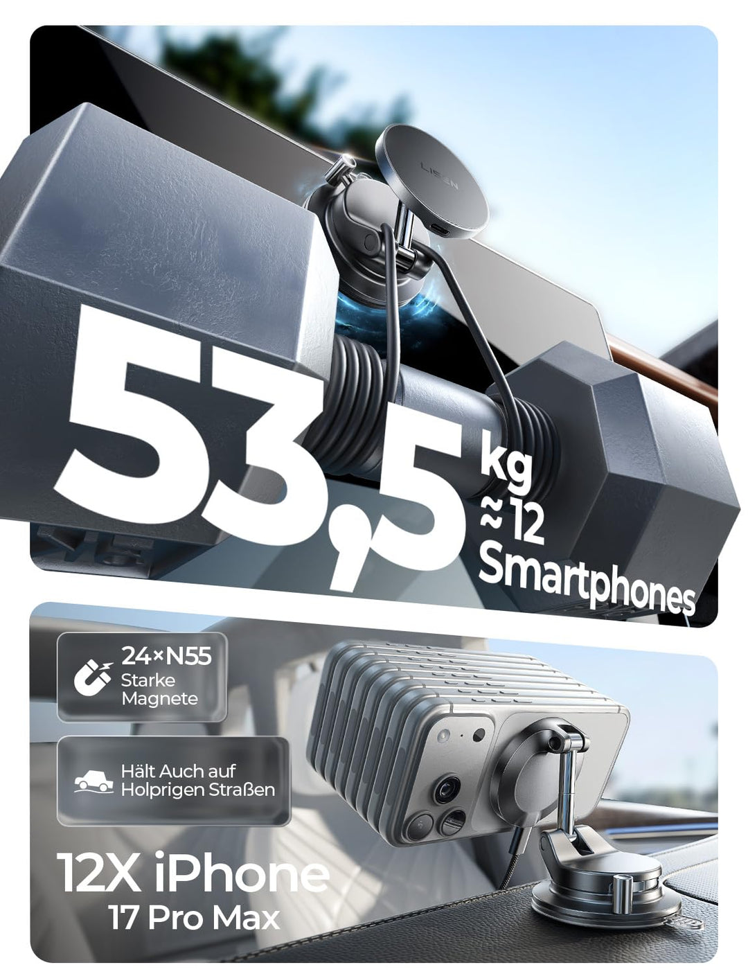Handyhalterung Auto mit Ladefunktion Qi2.2 25W MagSafe Saugnapf - Bild 7