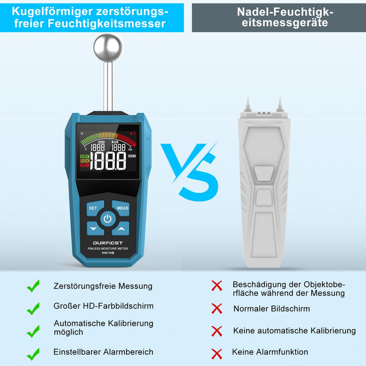 Feuchtigkeitsmessgerät Wand zerstörungsfrei 40mm Eindringtiefe Farbdisplay - Bild 6