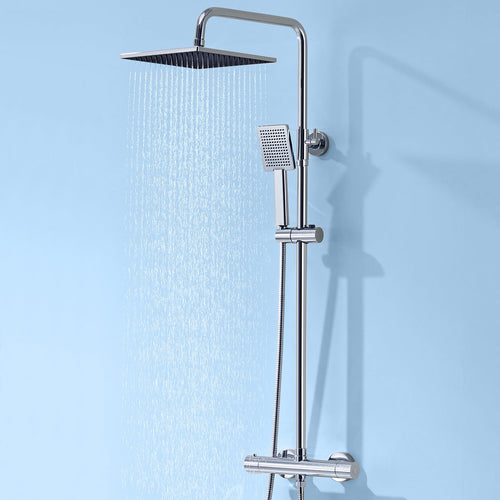 Thermostat-Duschset Chrom mit 25x25 cm Regendusche und Handbrause
