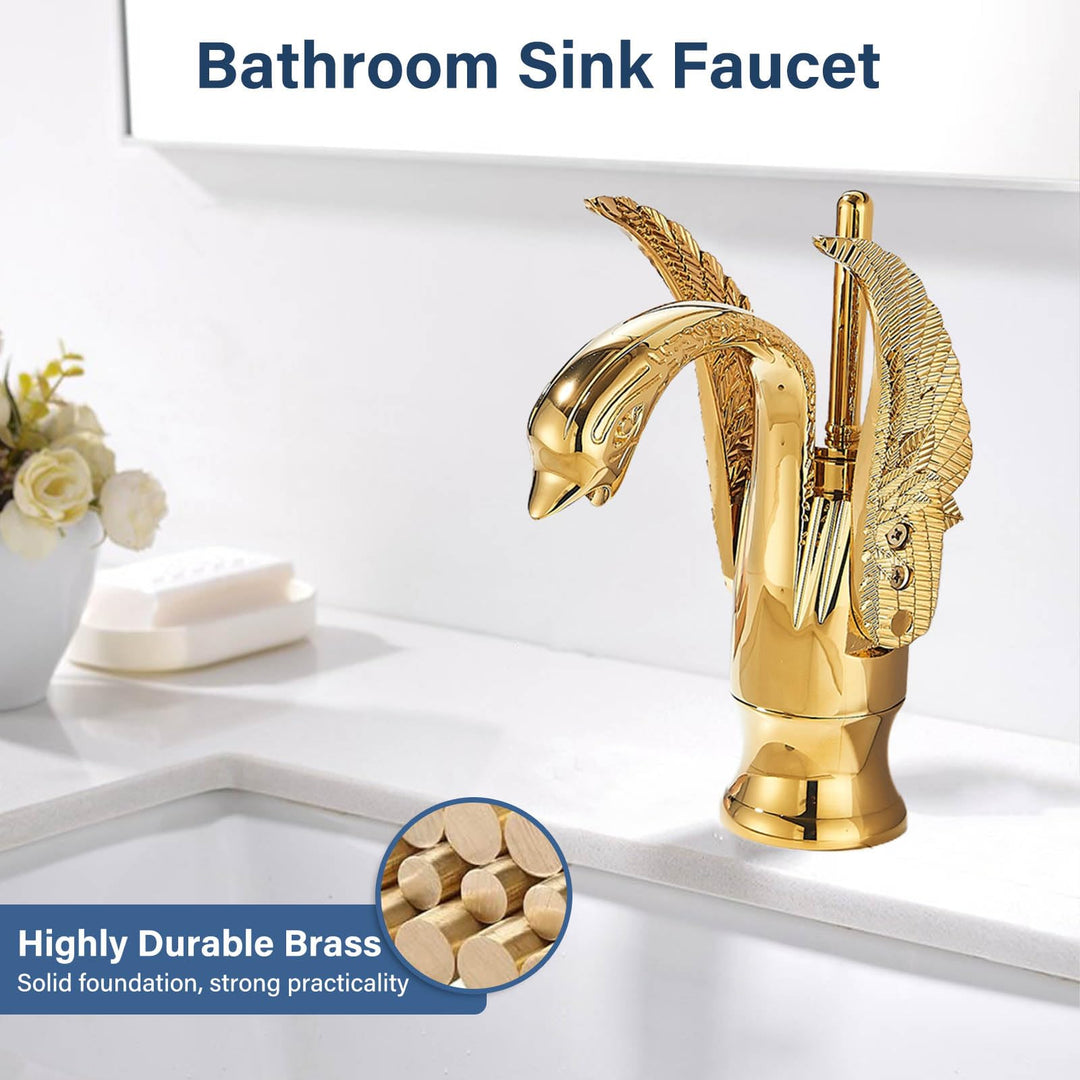 Waschtischarmatur Gold Schwanen-Design Einhebel Messing für Badezimmer - Bild 2