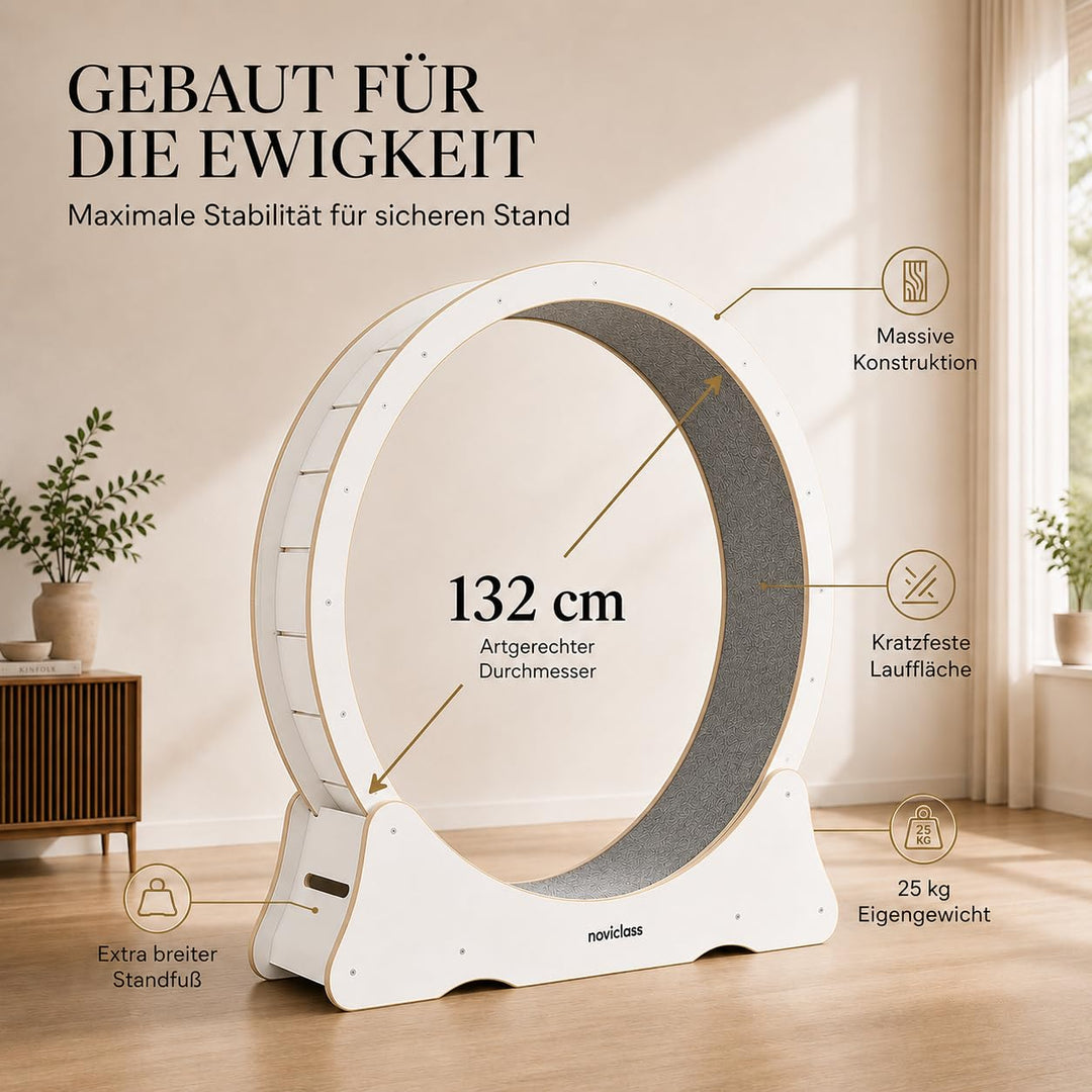Katzenlaufrad XXL 132 cm Holz mit Teppich Weiss/Grau - Bild 4