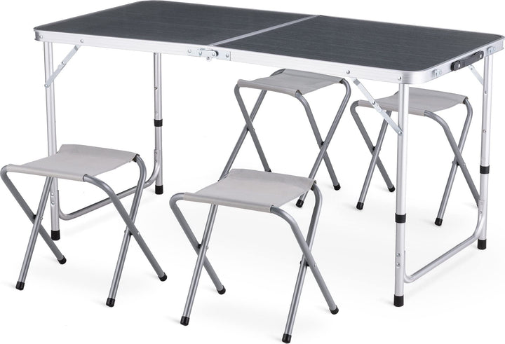 Camping Klapptisch-Set Aluminium 120x60 cm mit 4 Klappstühlen