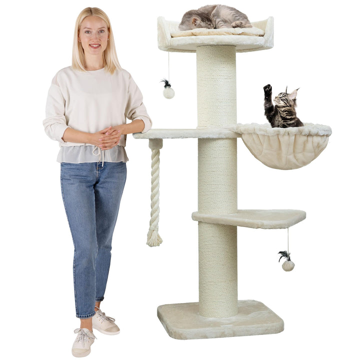 Kratzbaum grosse Katzen 150 cm Natursisal 20 cm Stämme Creme