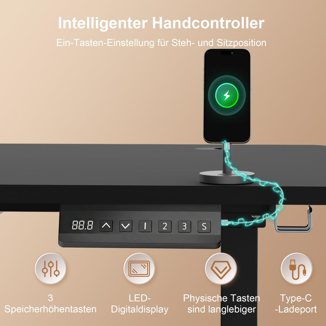 Schreibtischgestell elektrisch höhenverstellbar Doppelmotor 100 kg USB-C - Bild 6