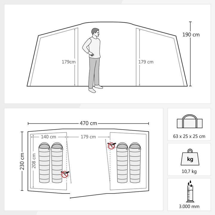 Tunnelzelt 4 Personen mit 2 Schlafkabinen und Stehhöhe - Bild 11