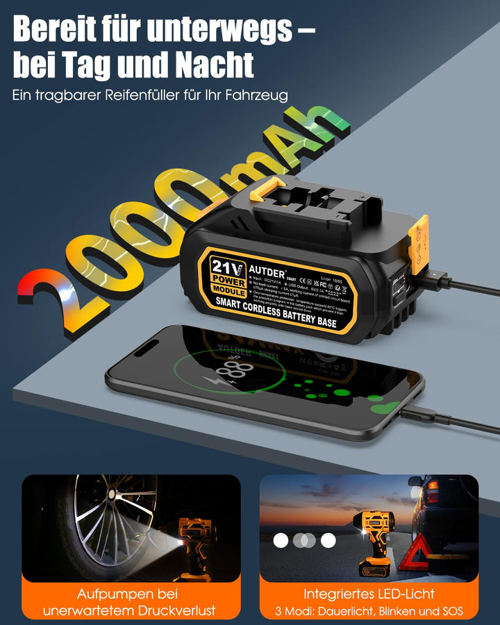 Akku-Kompressor 180 PSI mit LCD-Display für Auto, Fahrrad &amp; Ball - Bild 5