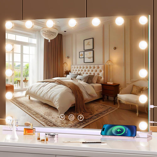 Schminkspiegel mit Beleuchtung 58x48 cm 15 LEDs 3 Lichtmodi Touch