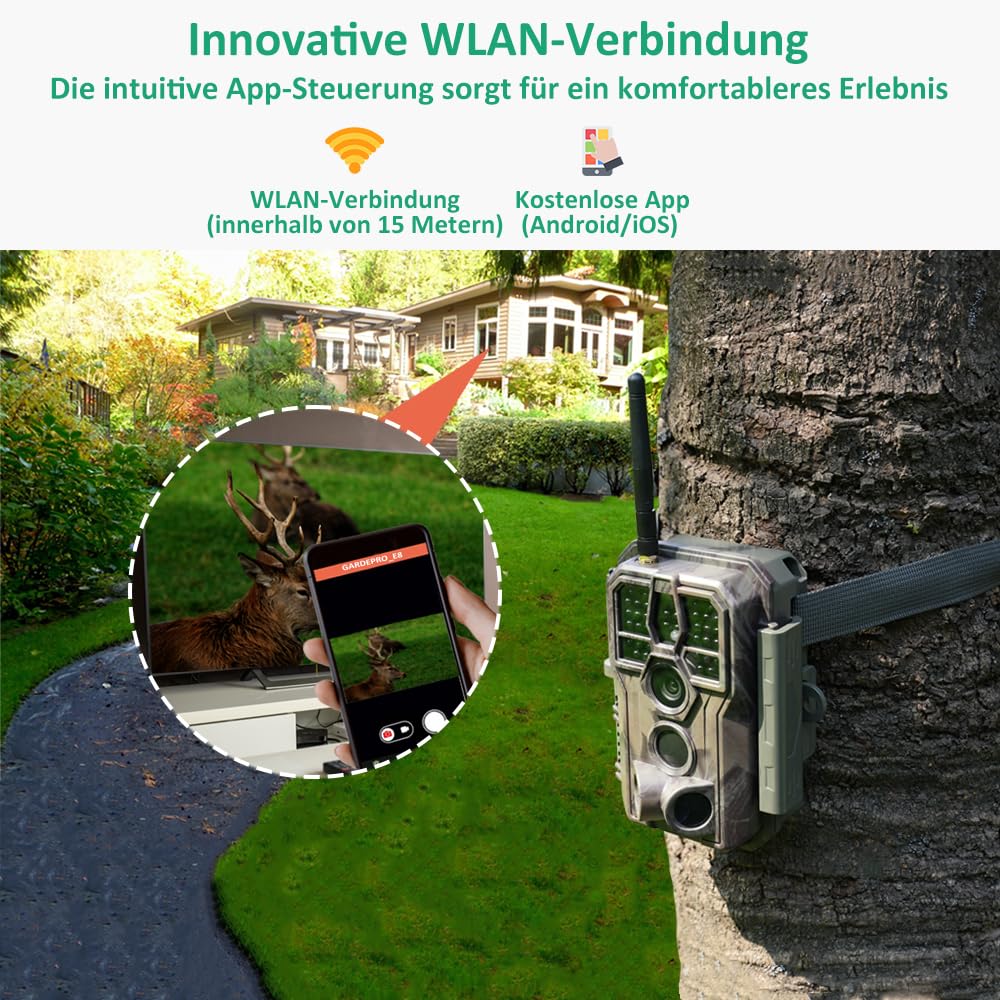 Wildkamera WLAN 64MP 1296P mit No-Glow-Nachtsicht und App-Steuerung - Bild 2
