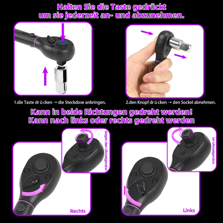 Drehmomentschlüssel Set 3-teilig 1/4" 3/8" 1/2" 1-220 Nm - Bild 4