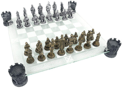 Schachspiel Mittelalter Ritter Harz handbemalt 43 cm