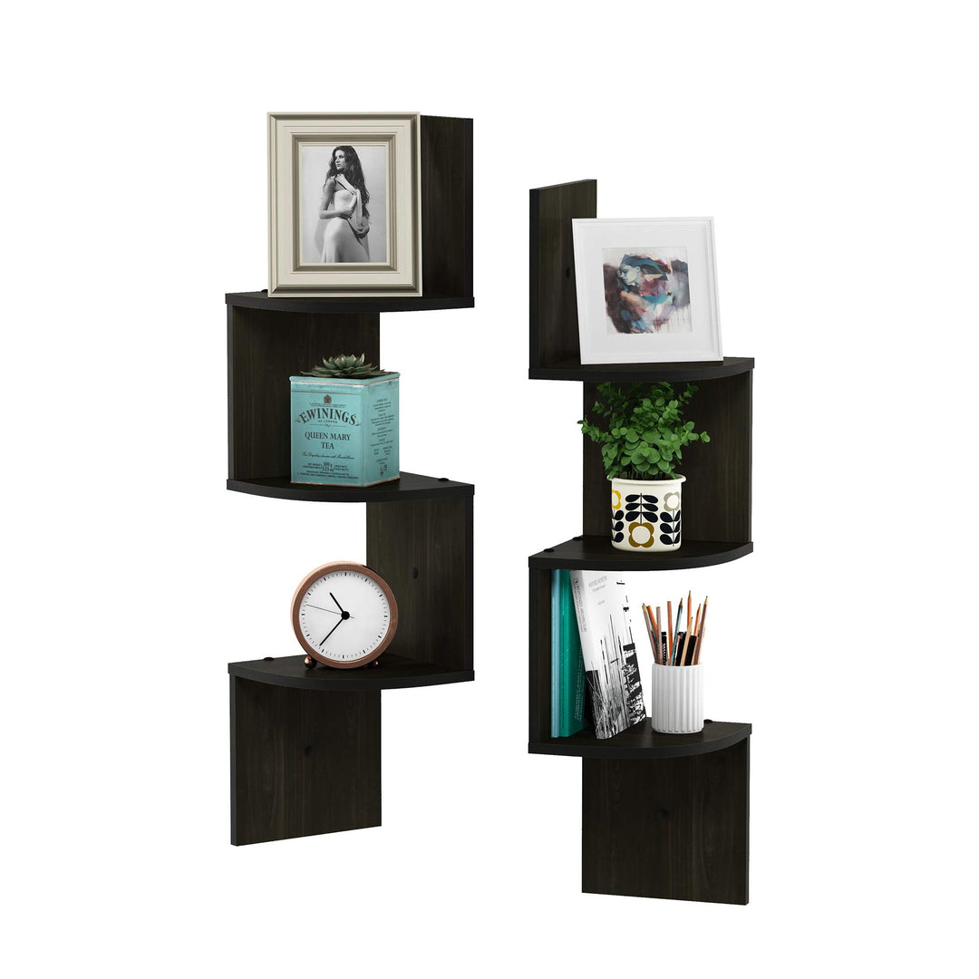 Eckregal schwebend Wandmontage 3 Ebenen Espresso 2er-Set
