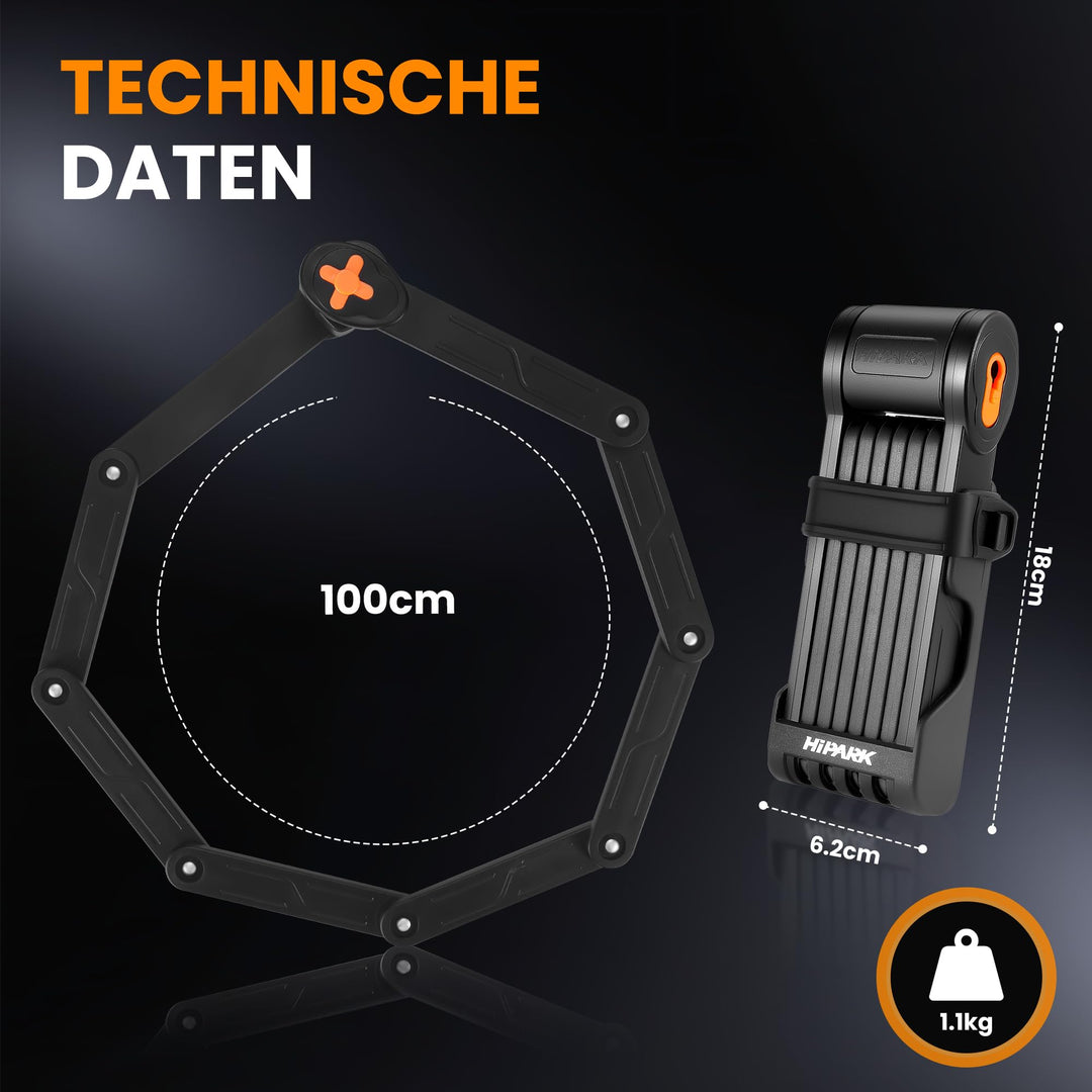 Fahrrad Faltschloss 100cm 8-Segment Stahl mit Halterung - Bild 5