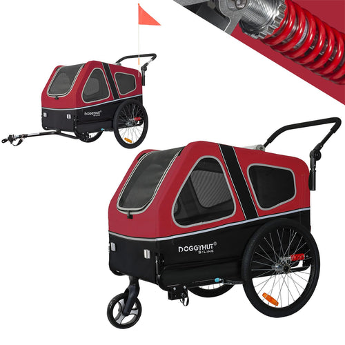 Hunde-Fahrradanhänger & Buggy 2-in-1 gefedert bis 45 kg Rot/Schwarz